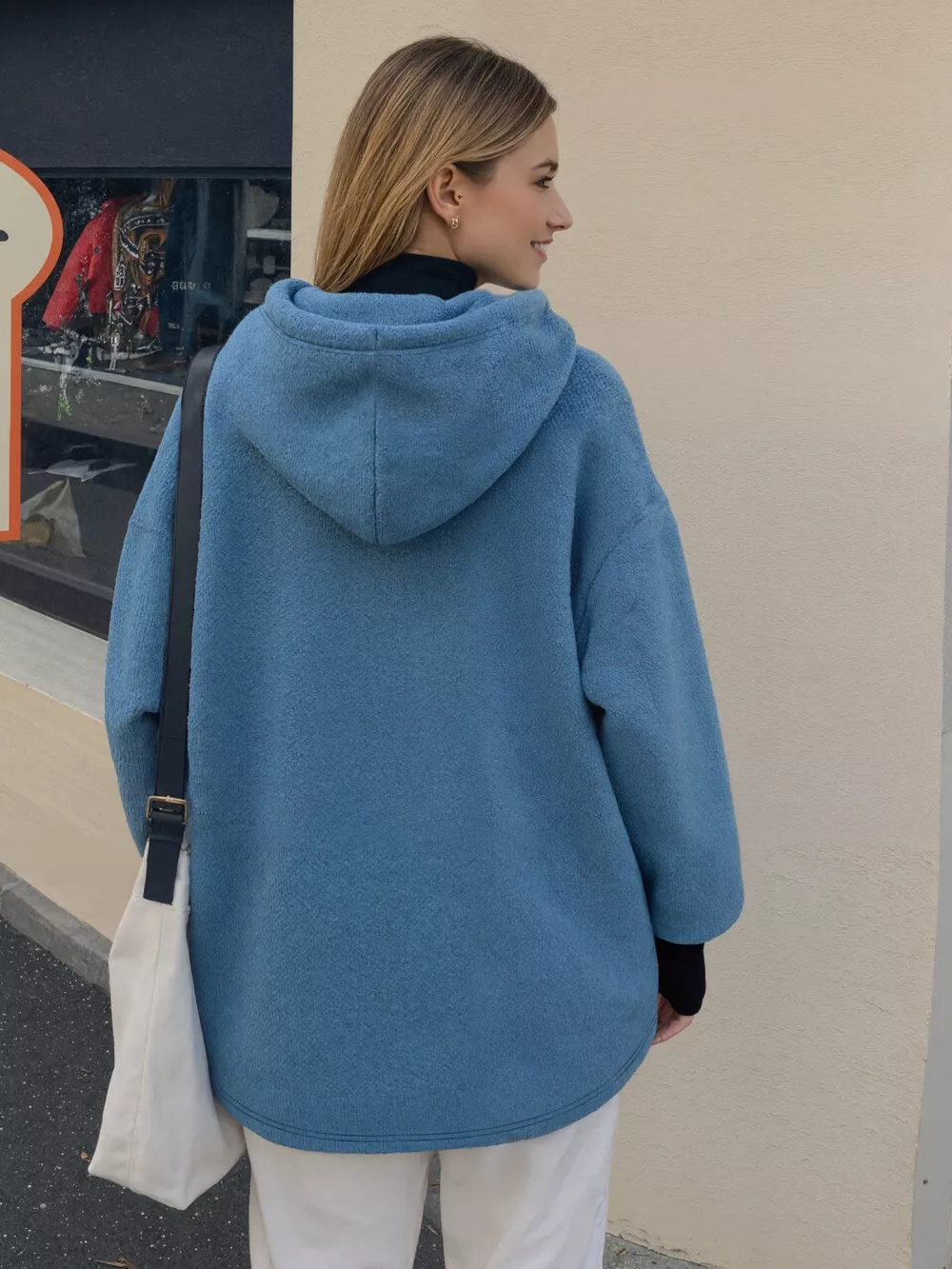 Drawstring Sherpa Kangaroo Pocket Hoodie, image 9
