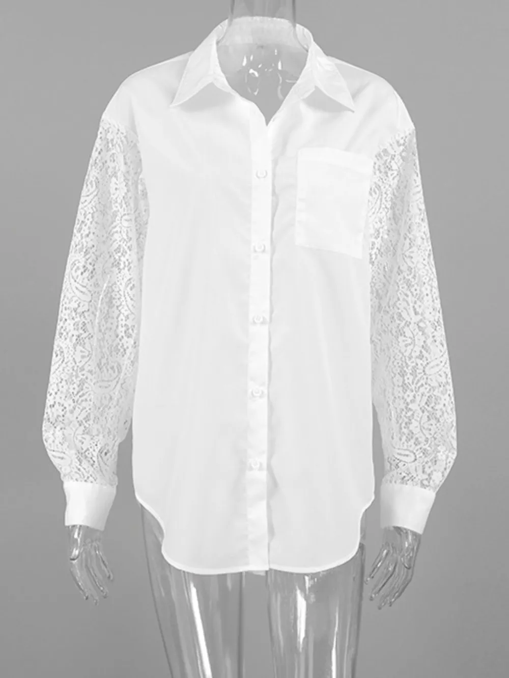 Lace Sleeve Button-Down Shirt, image 5