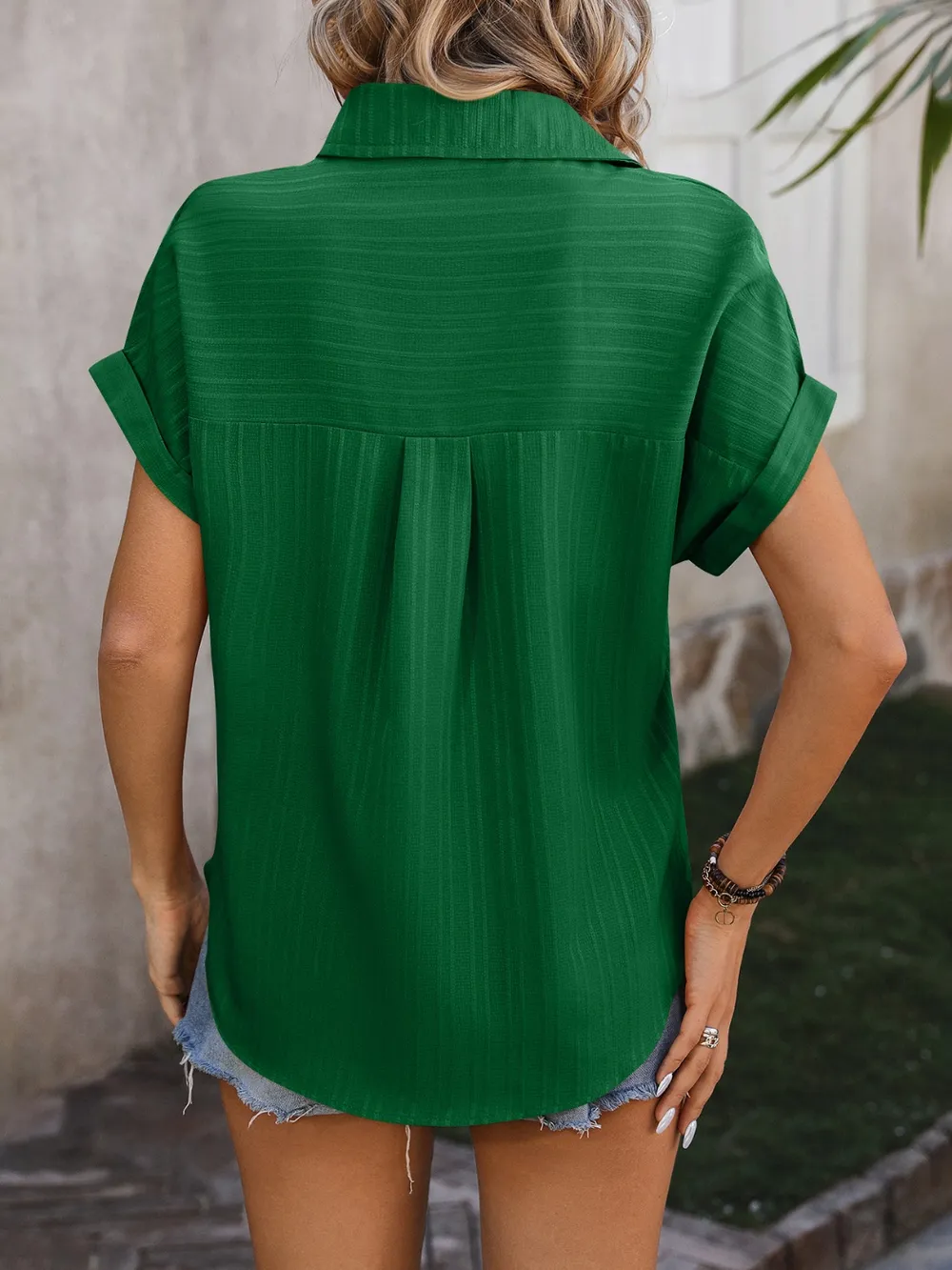 Textured Button Up Cap Sleeve Shirt, image 16