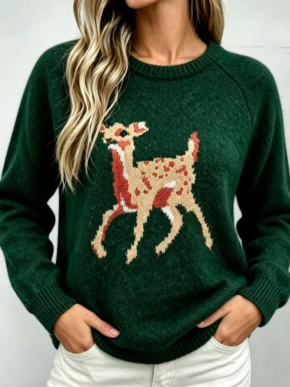 Deer Pattern Raglan Sleeve Sweater, image 10