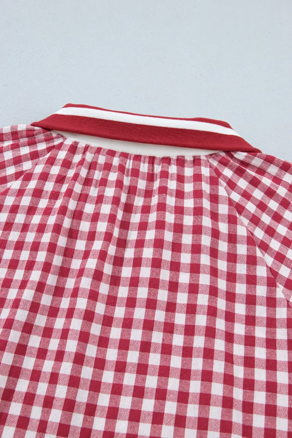 Gingham Puff Sleeve Quarter Zip Blouse, image 9