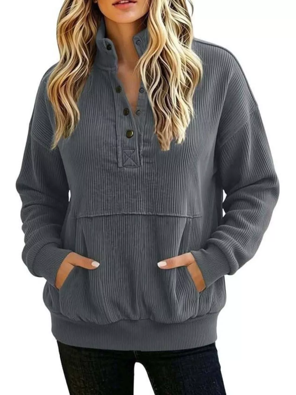 Full Size Quarter Snap Kangaroo Pocket Sweatshirt Plus Size, image 13