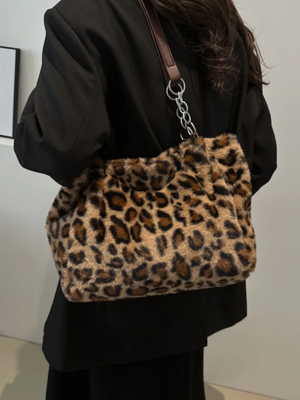 Faux Fur Leopard Shoulder Bag, image 10