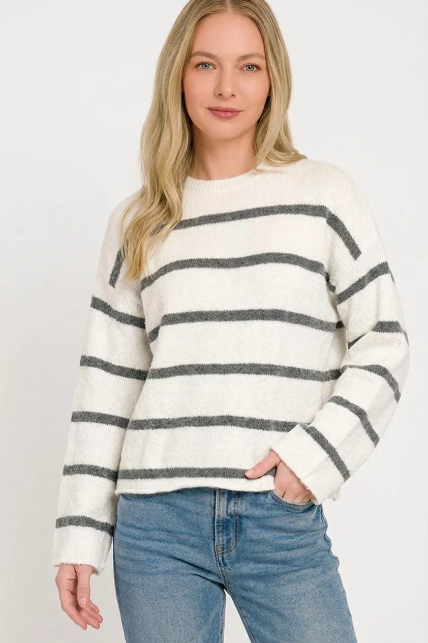 Zenana Wool Blend Striped Sweater, image 2