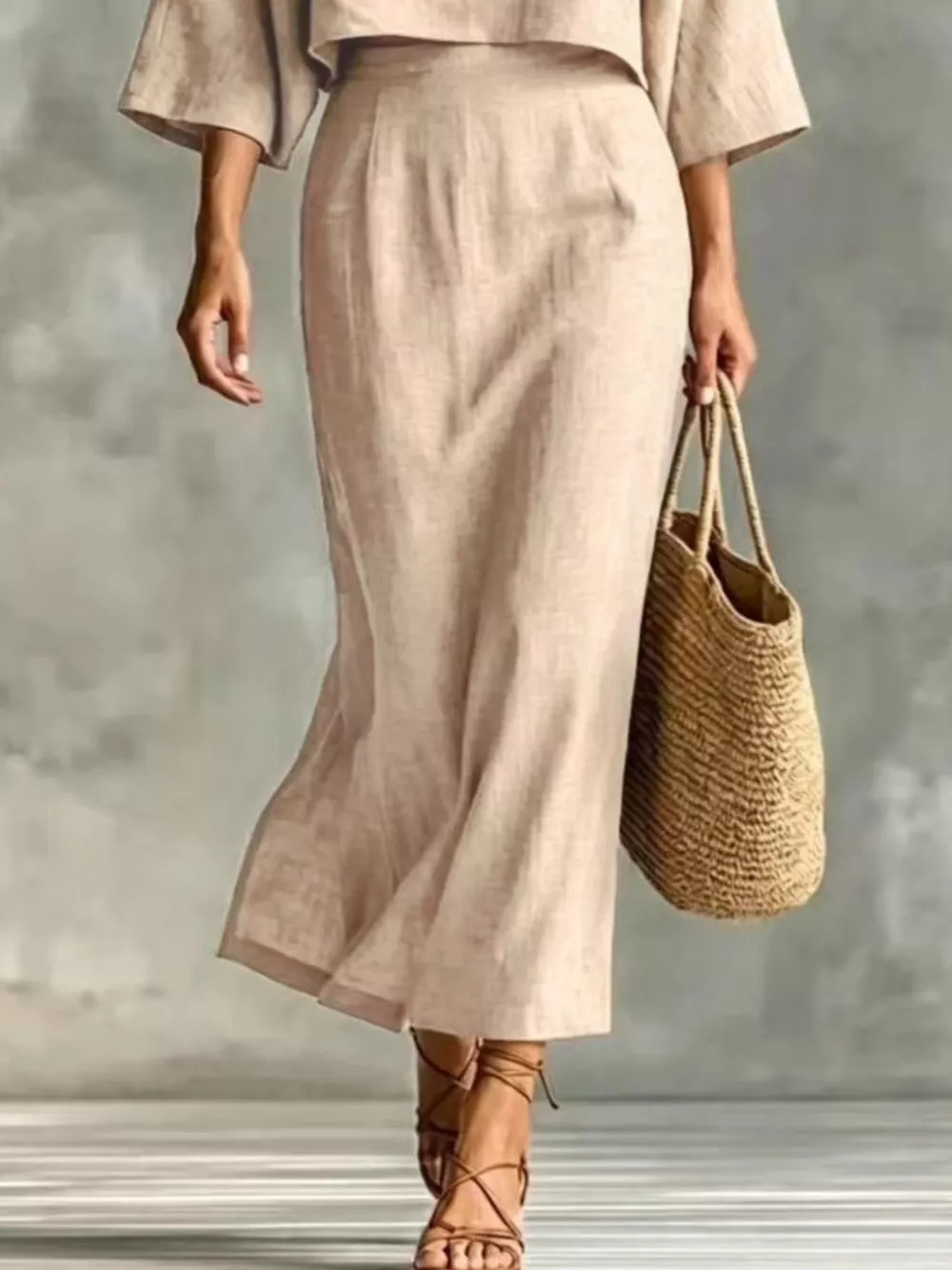 Full Size Solid Color Cropped Top and Midi Skirt Set Plus Size, image 9
