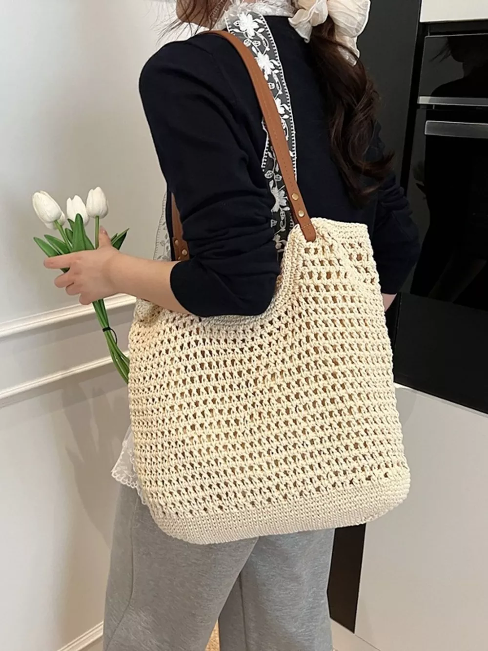 Crochet Knit Shoulder Bag, image 2