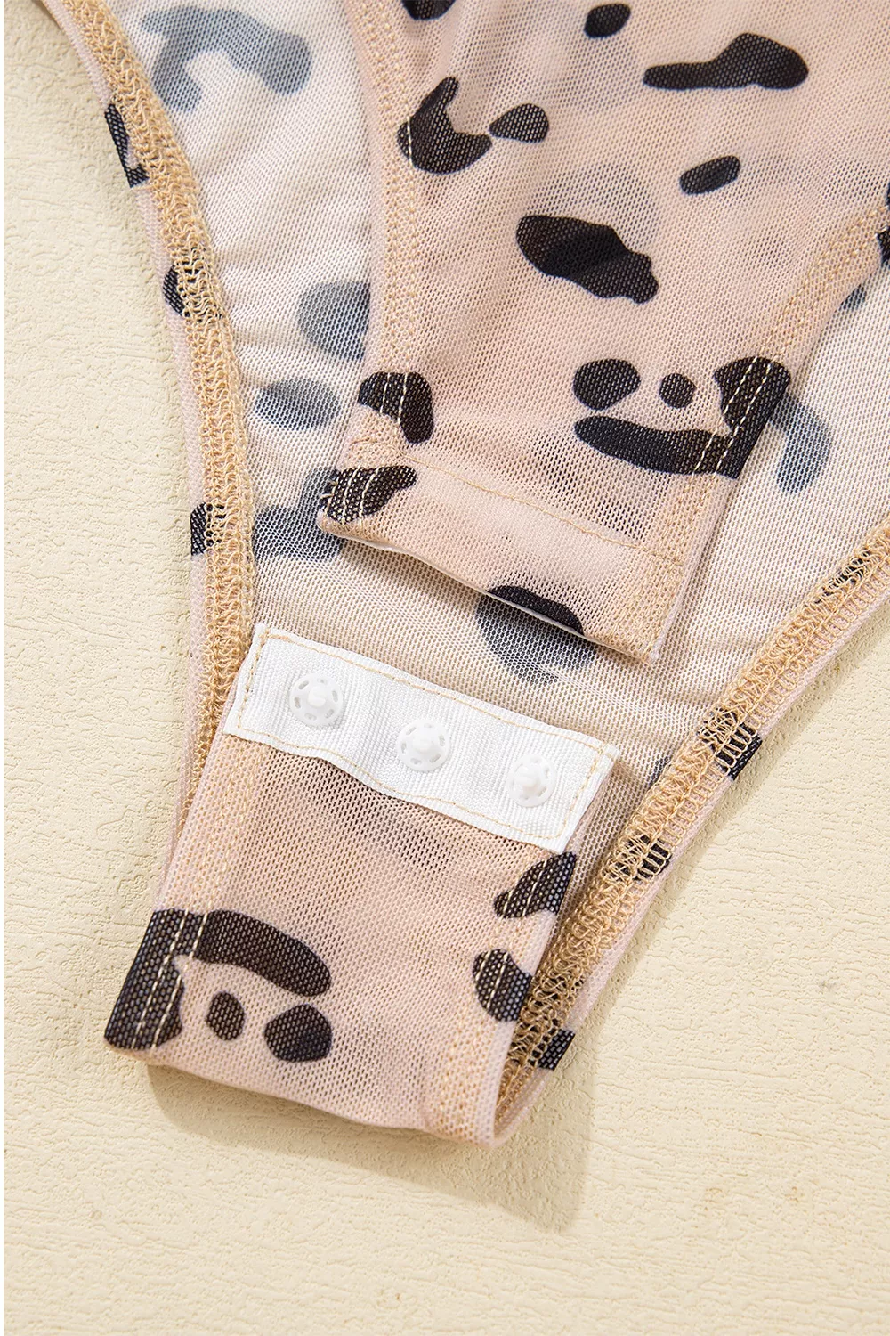 Mock Neck Sheer Mesh Leopard Long Sleeve Bodysuit, image 13