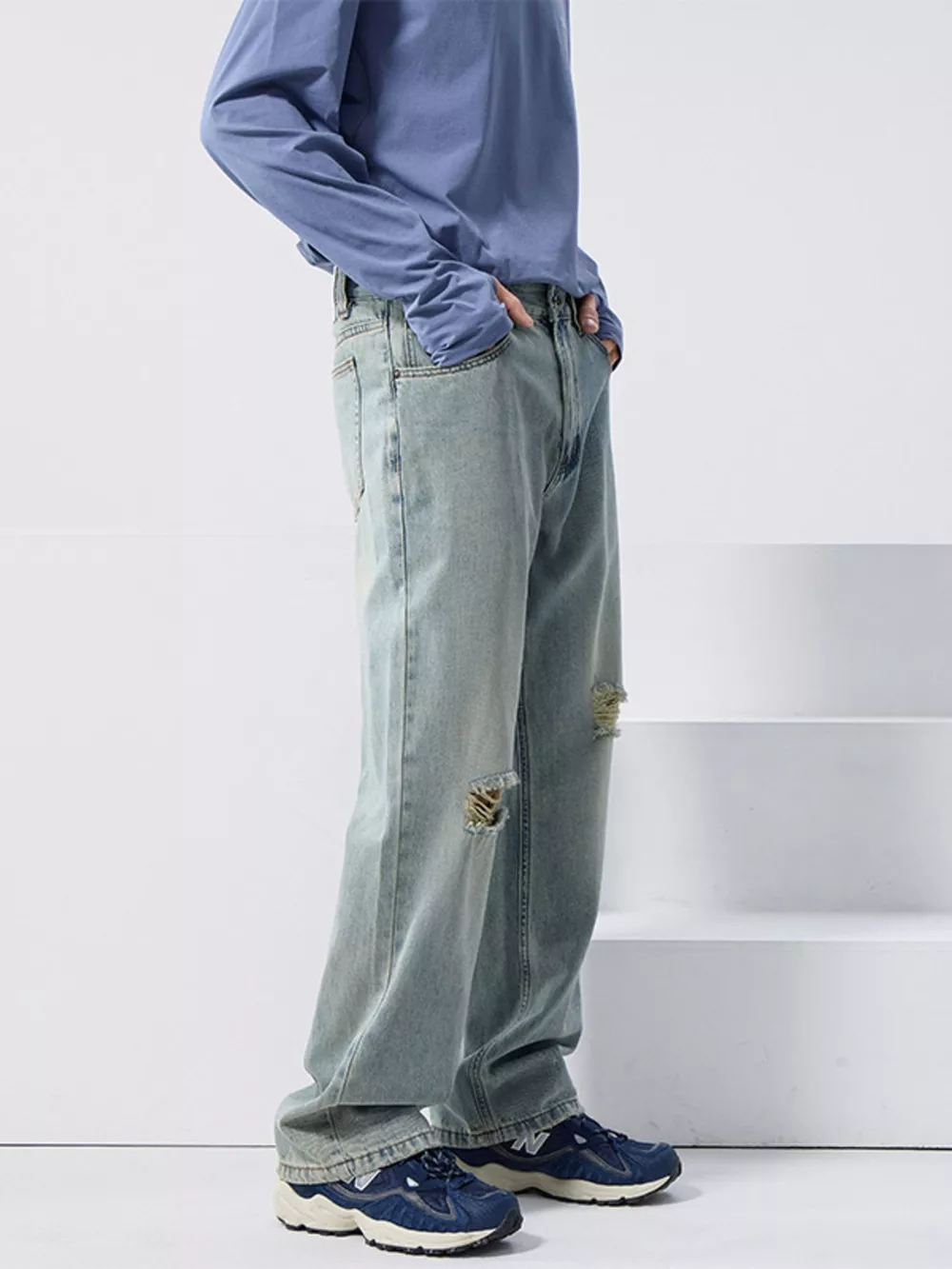 Men's Distressed Wide Leg Jeans, image 6