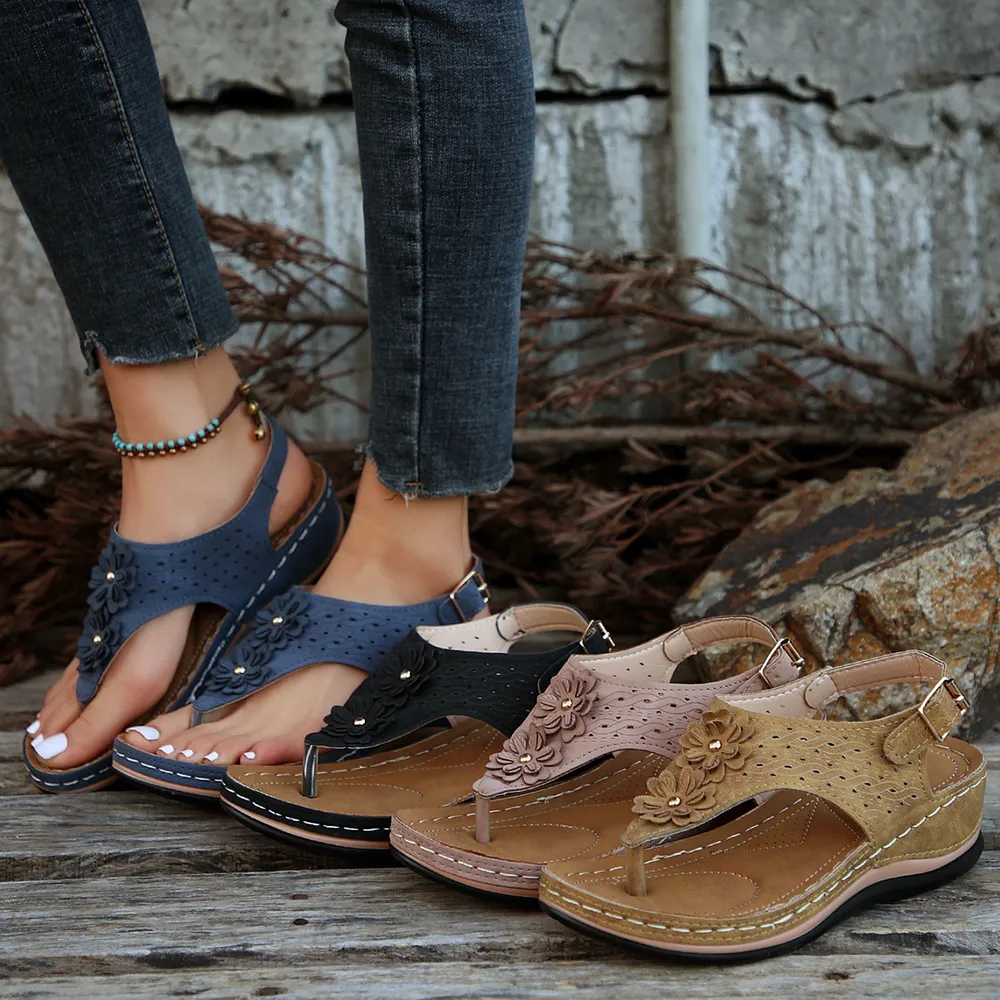 Toe Post Flower Detail Wedge Sandals, image 2