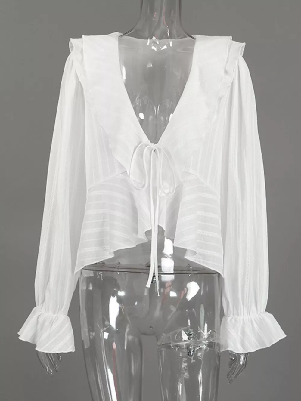 Ruffled Striped Flounce Sleeve Blouse, image 8