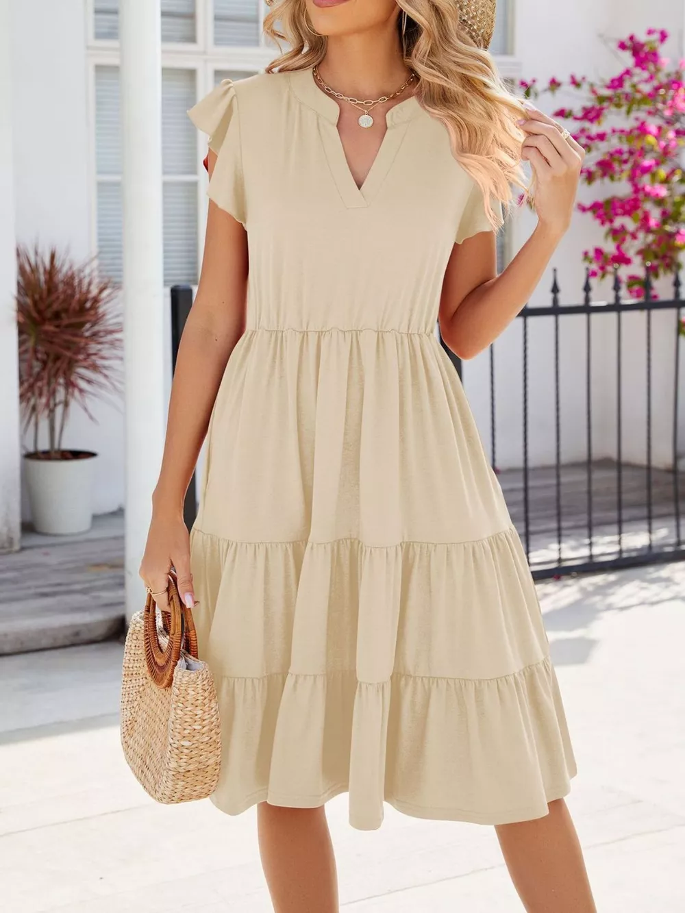 Ruffled Notched Tiered Midi Dress, image 17