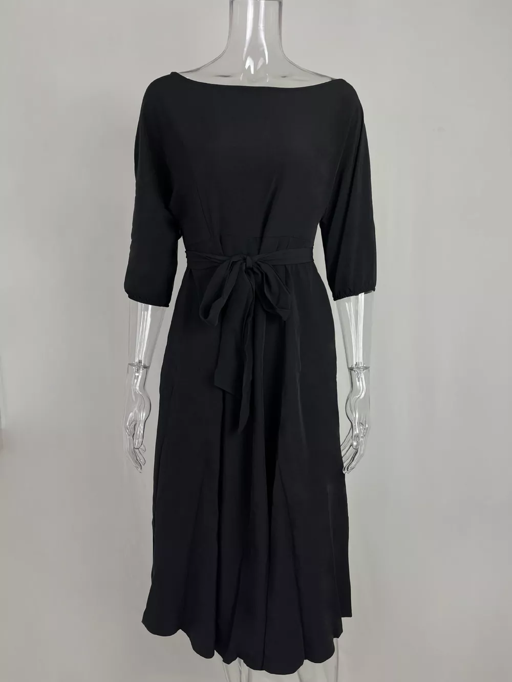 Boat Neck Tie Waist Dress, image 11