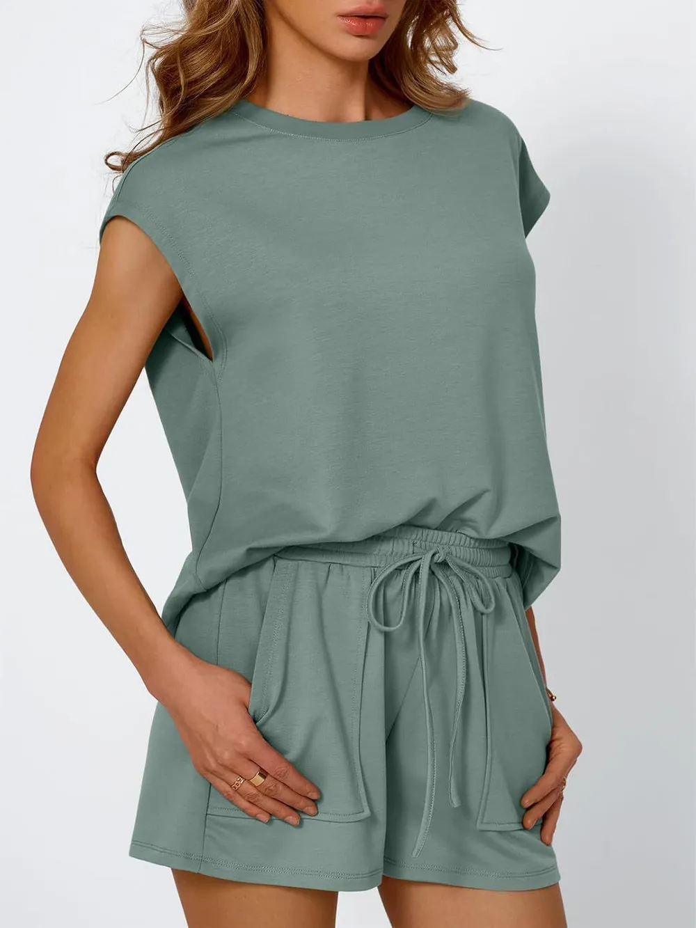 Round Neck Cap Sleeve Top and Shorts Set, image 13