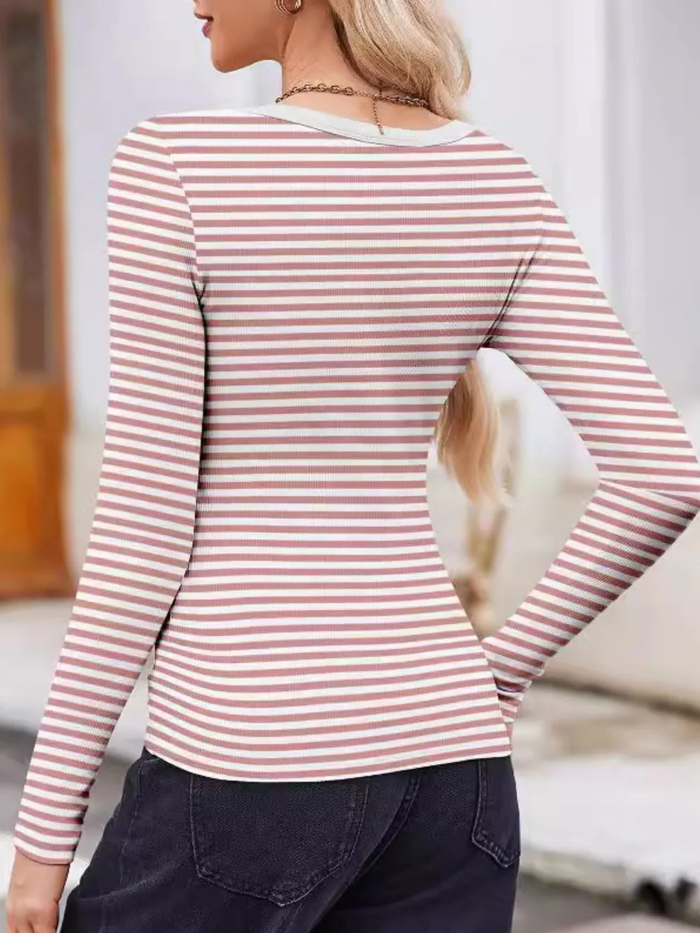 Striped Long Sleeve Scoop Neck T-Shirt, image 6