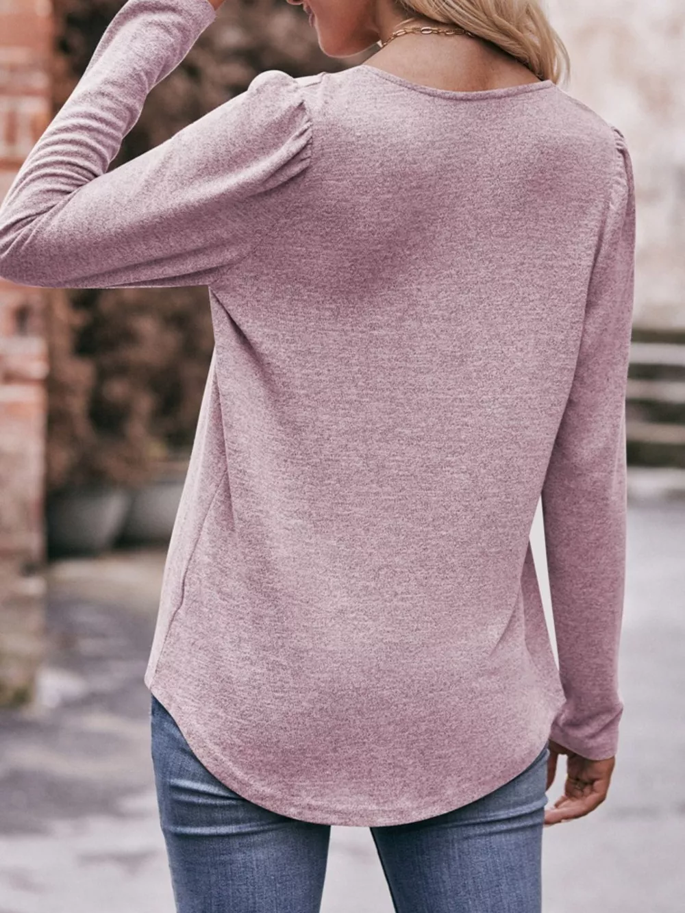 Pleated Square Neck Long Sleeve T-Shirt, image 19