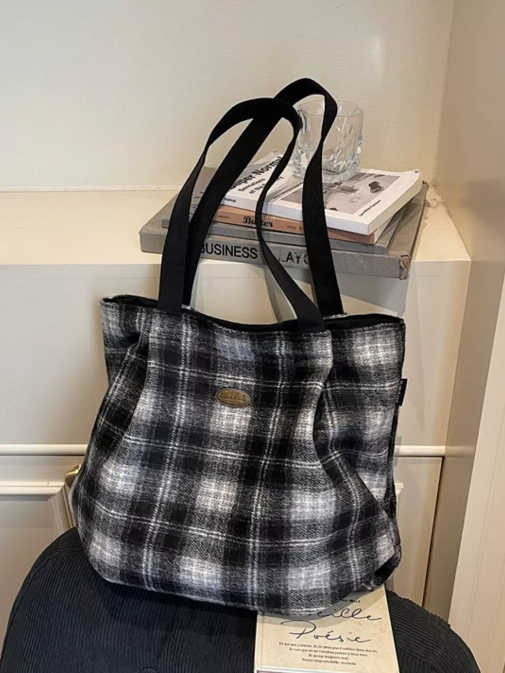 Plaid Pattern Casual Tote Bag, image 2