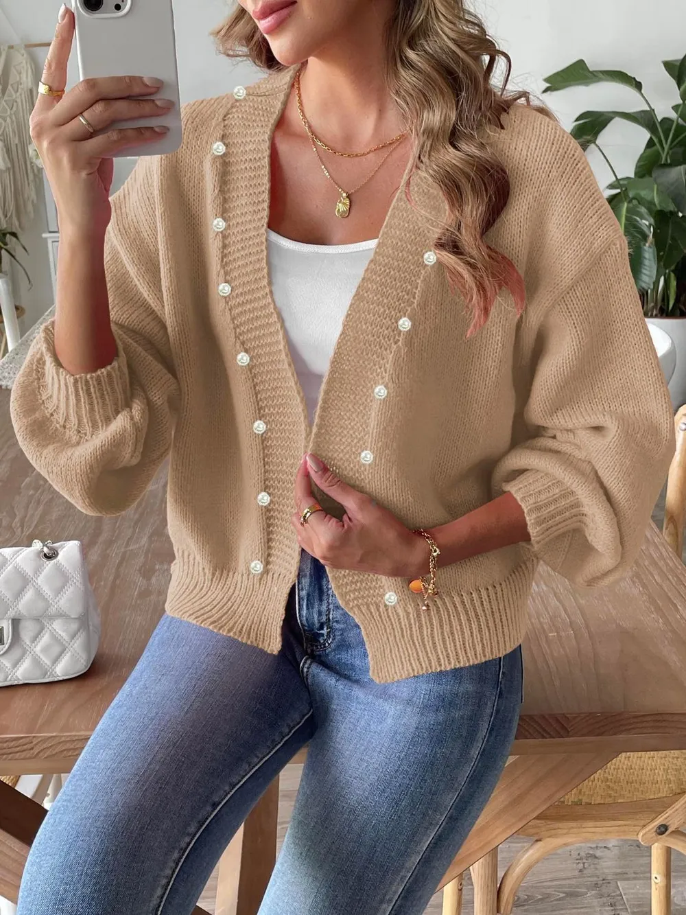 Pearl Open Front Long Sleeve Cardigan, image 15