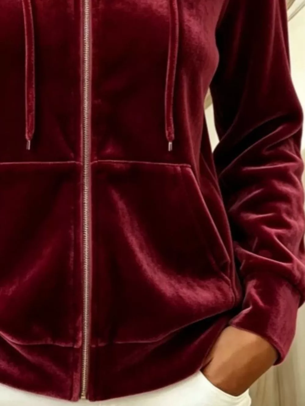 Full Size Velvet Zip-Up Outerwear with Drawstring Plus Size, image 9
