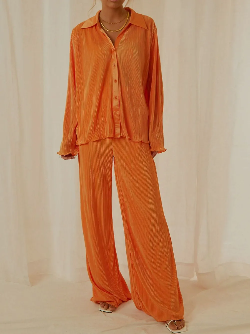 Button Up Long Sleeve Top and Pants Set, image 3