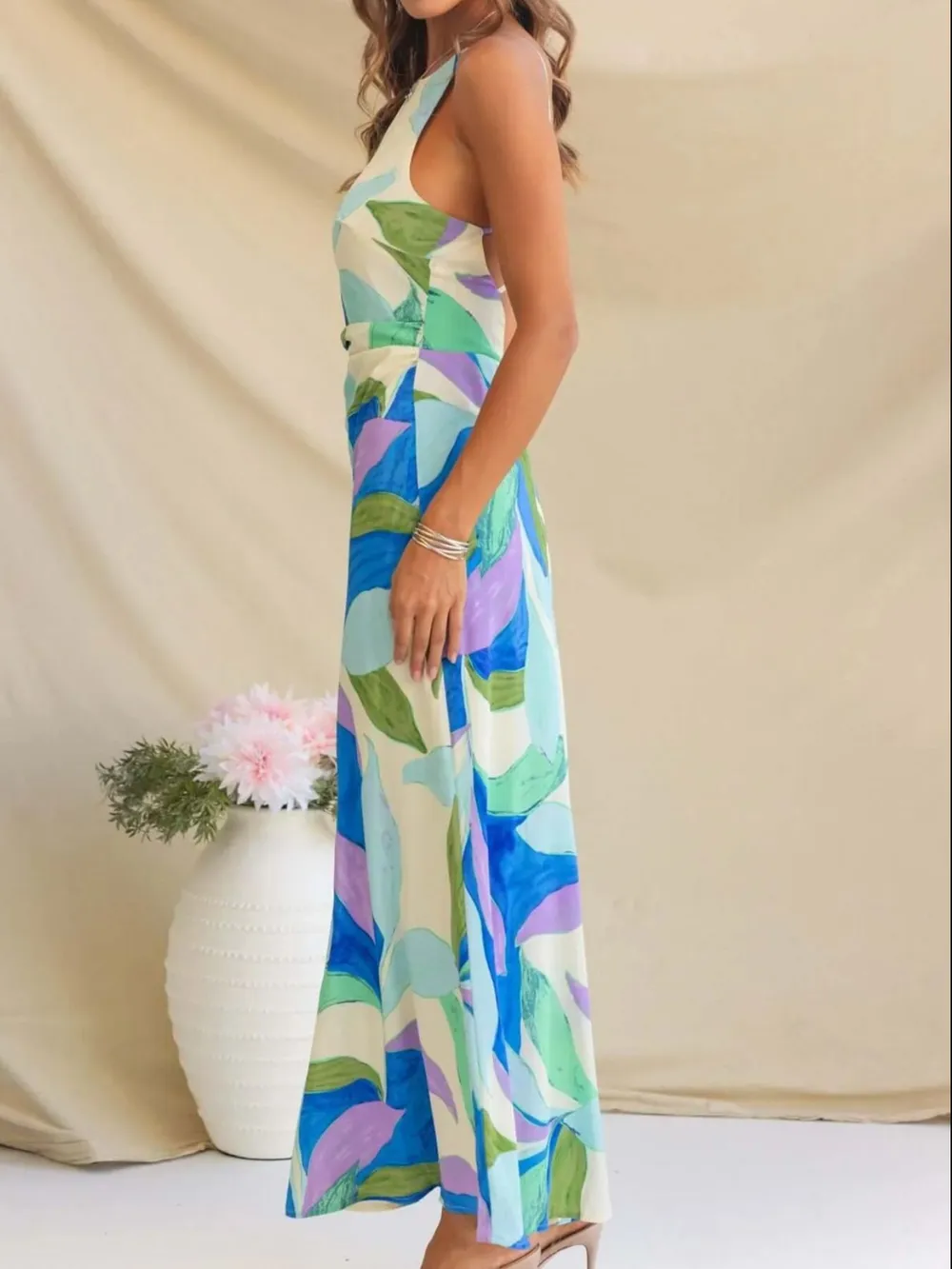 Printed Backless Sleeveless Maxi Dress, image 7