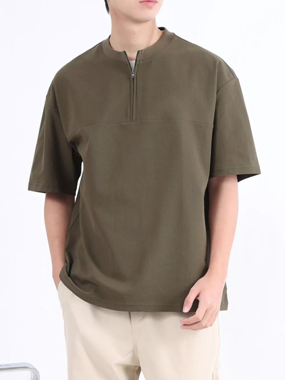 Men's Plus Size Half Sleeve Solid Color Top, image 3