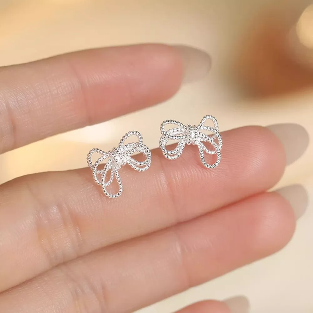 925 Sterling Silver Bow Knot Stud Earrings, image 4