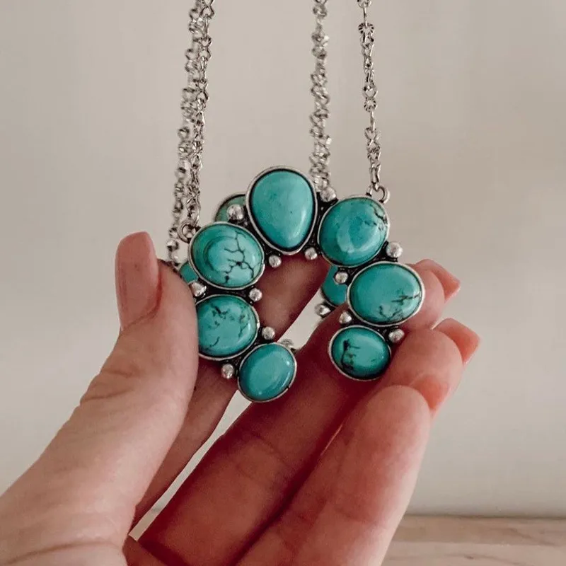 Artificial Turquoise Alloy Pendant Necklace, image 5