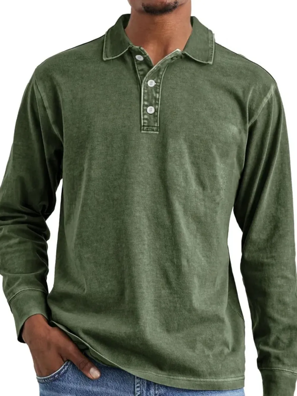 Men's Full Size Collared Neck Long Sleeve Polo Plus Size