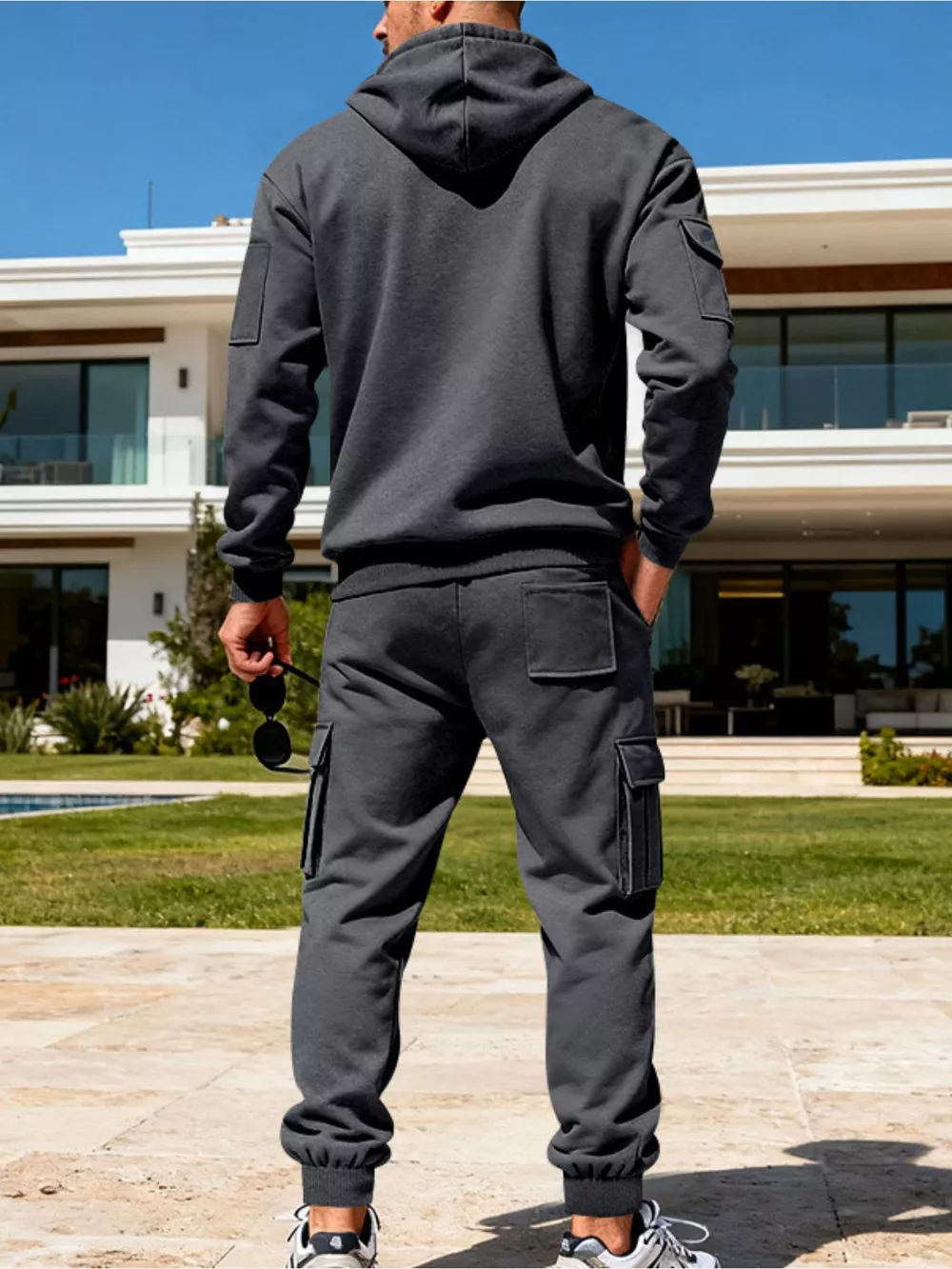 Men's Full Size Half Zip Hoodie and Cargo Pants Set Plus Size, image 8