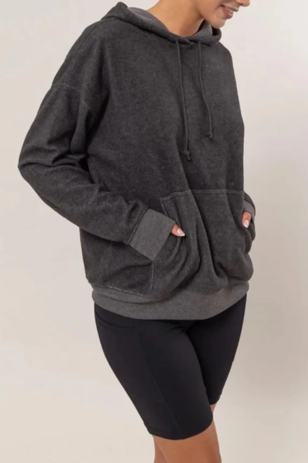 Brushed Long Sleeve Hoodie with Kangaroo Pocket, image 3