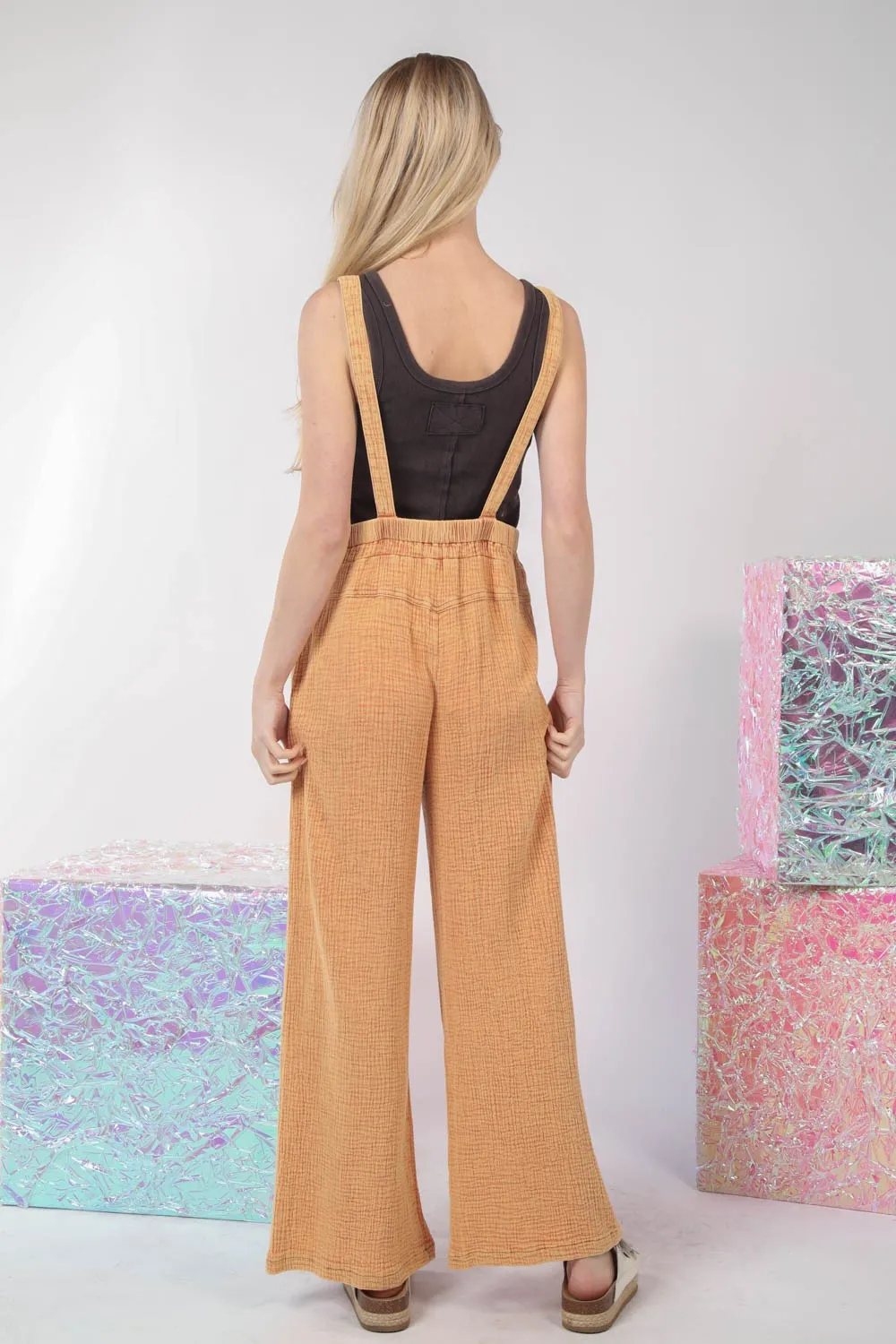 Texture Washed Wide Leg Overalls, image 2