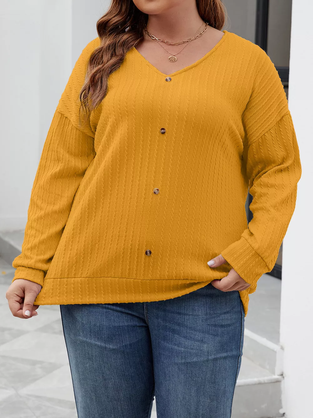 Plus Size V-Neck Dropped Shoulder Blouse, image 11