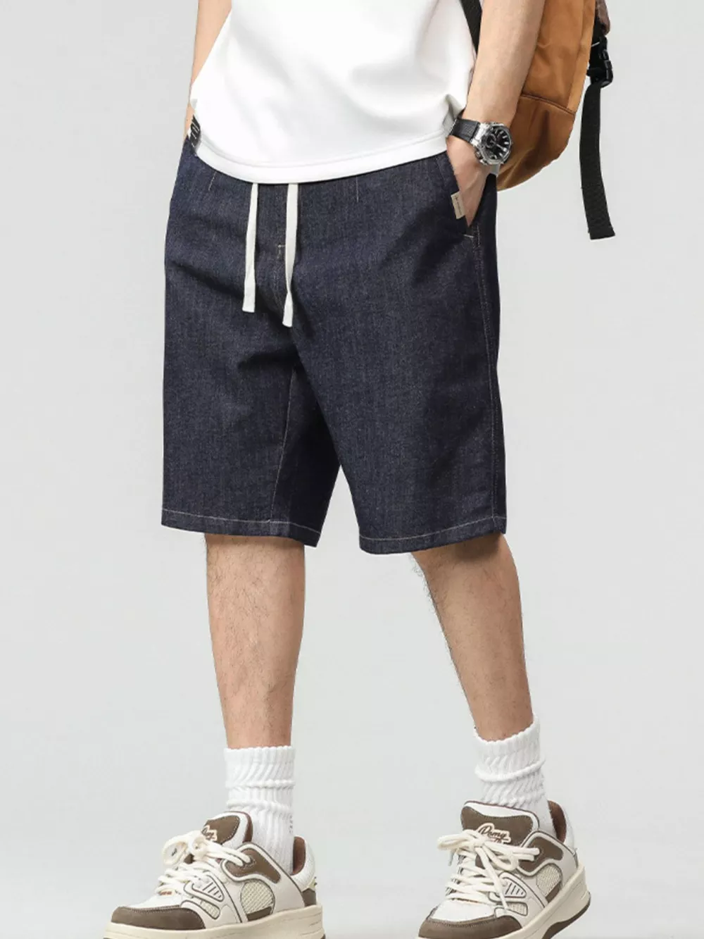 Men's Plus Size Drawstring Denim Shorts, image 7