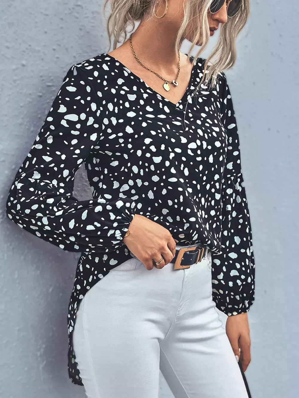 Animal Print V-Neck Blouse, image 3