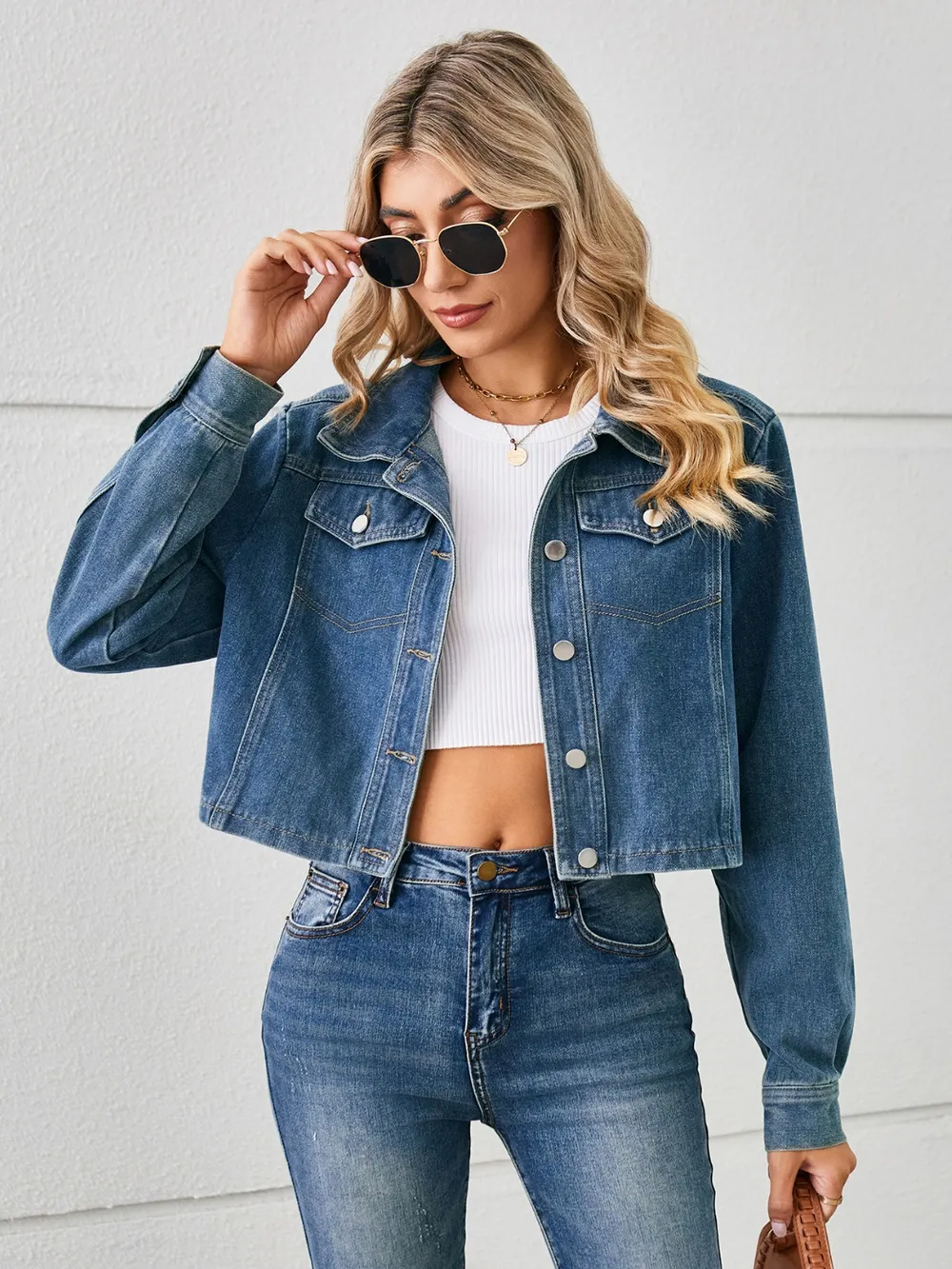 Button Up Long Sleeve Denim Jacket, image 9