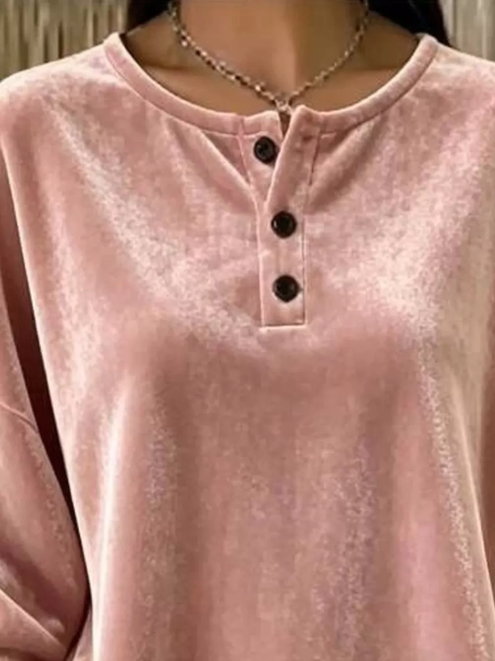 Velvet Henley Top with Button Detail, image 2