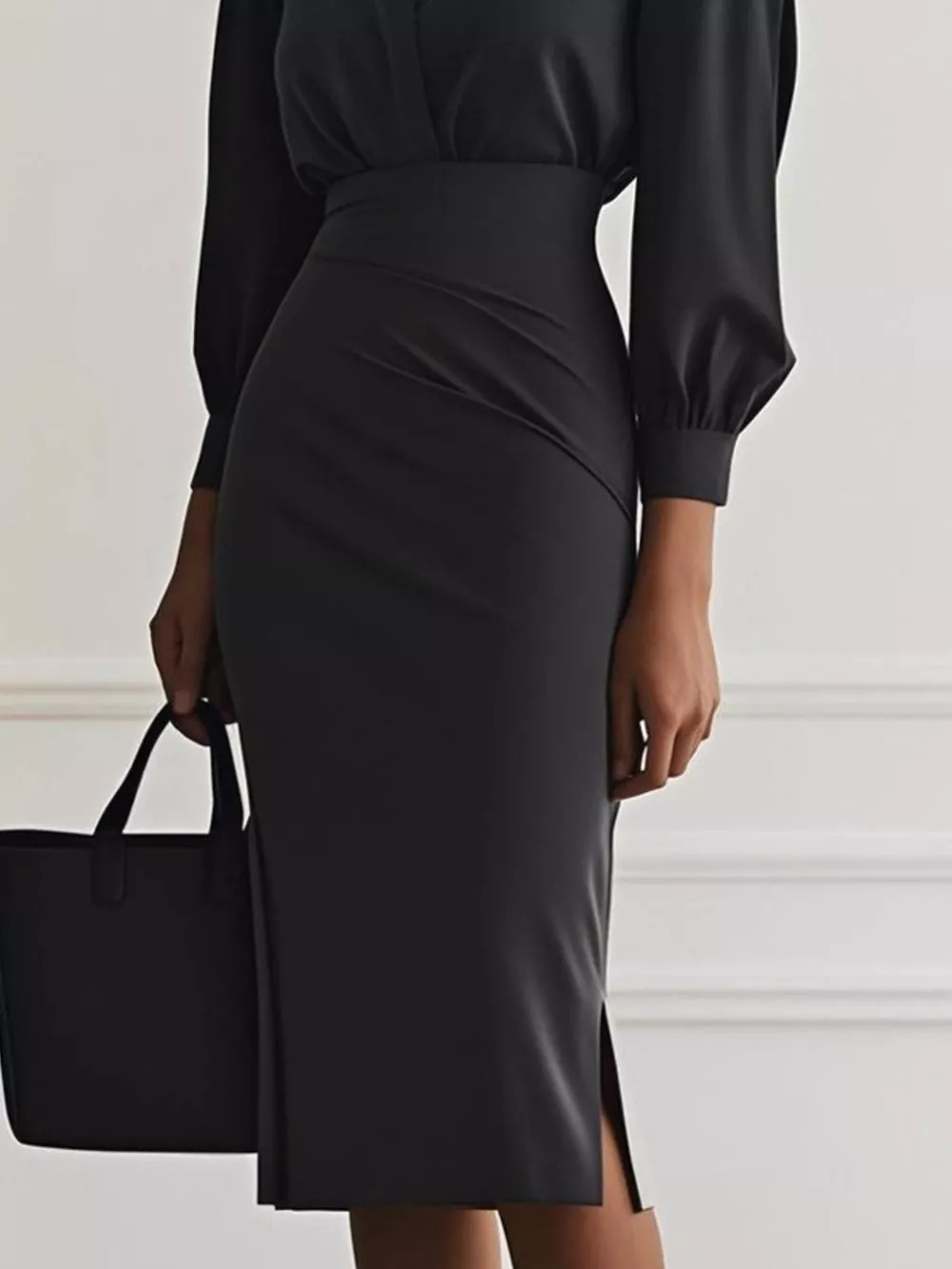 Ruched Midi Shirt Dress with Side Slit, image 2