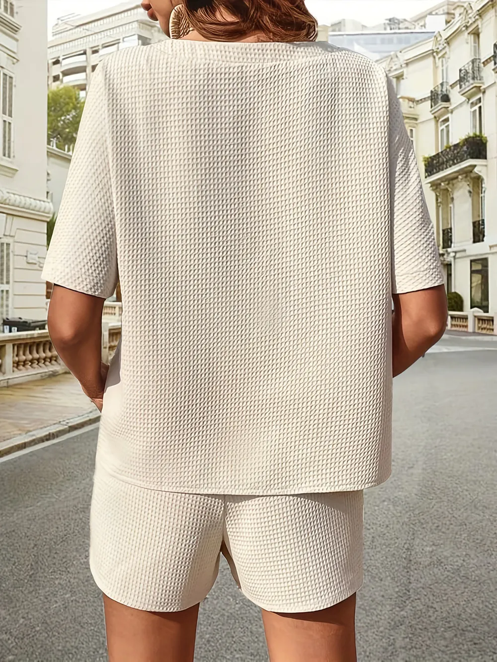 Waffle-Knit Half Sleeve Top and Shorts Set, image 18
