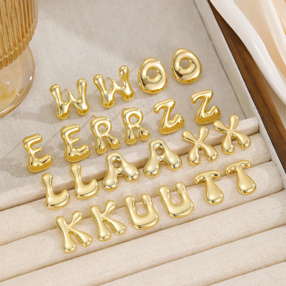 18K Gold-Plated Bubble Letter Stud Earrings, image 11