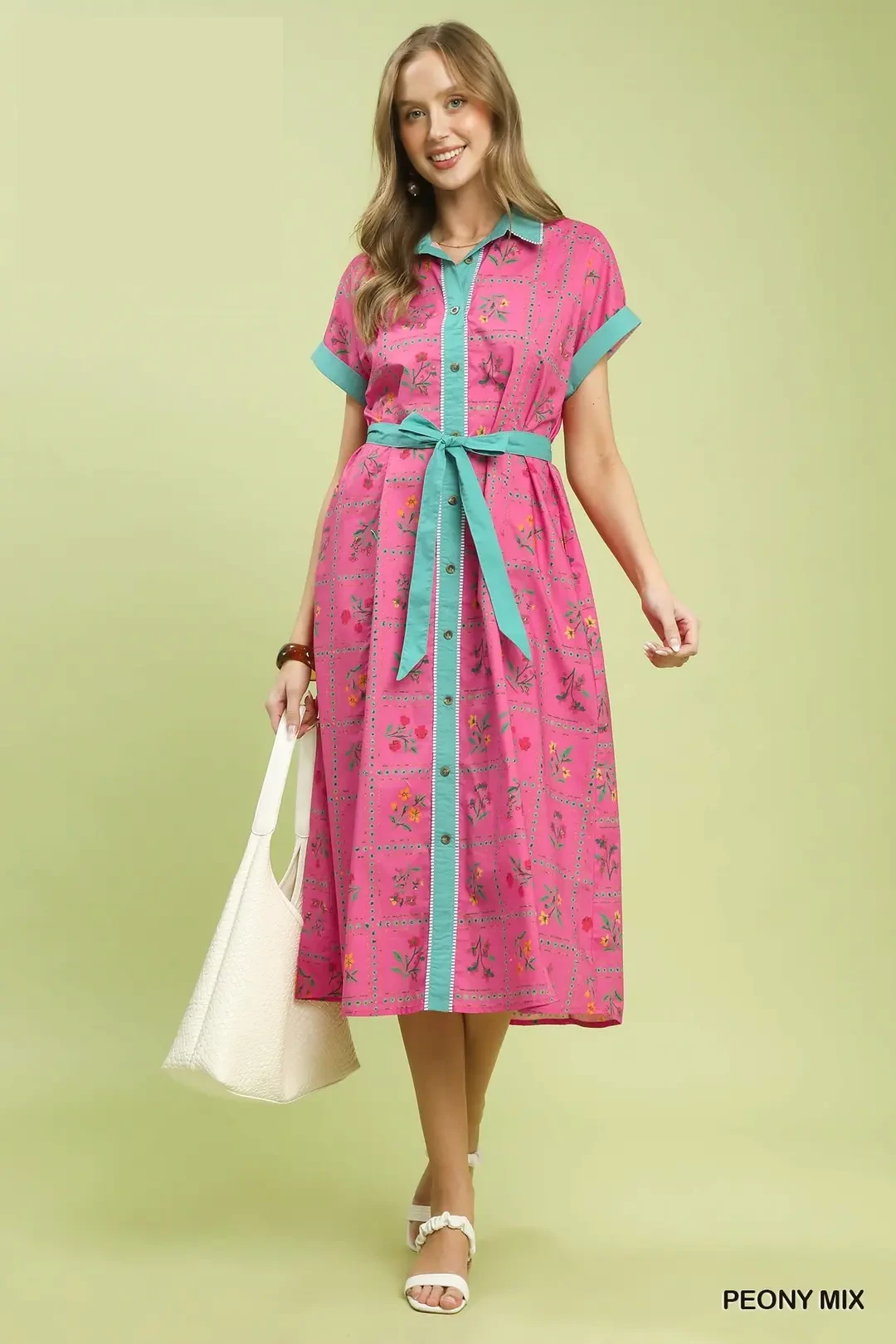Mix Floral Button-Front Midi Dress, image 6