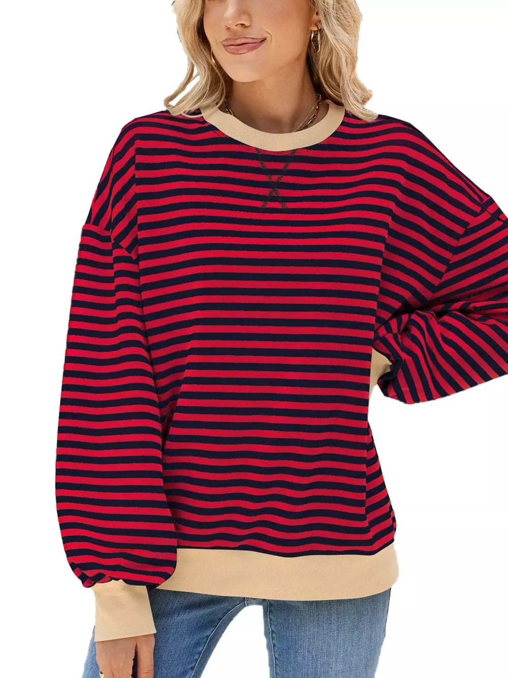 Striped Crew Neck Long Sleeve Sweatshirt, image 23