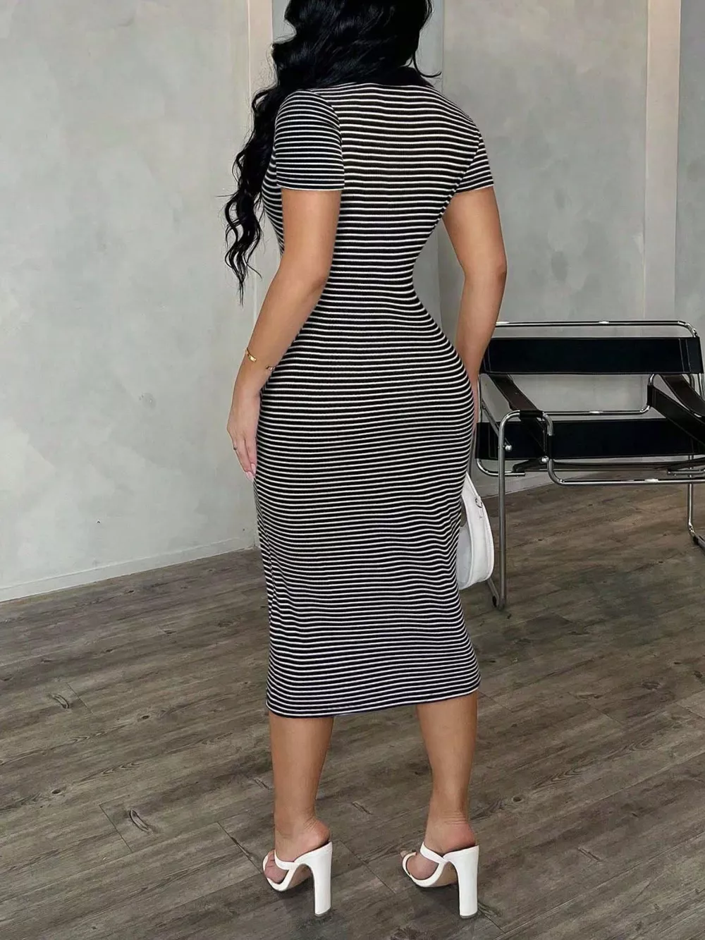 Striped Polo Collar Midi Dress, image 18