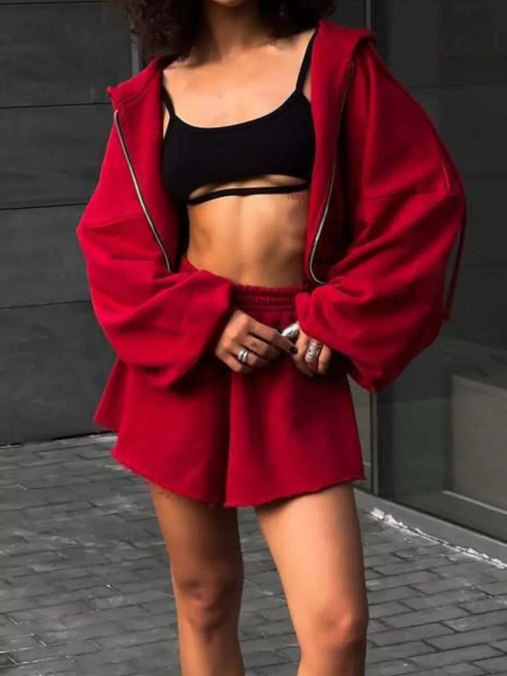 Zip Up Long Sleeve Outerwear and Shorts Set, image 20