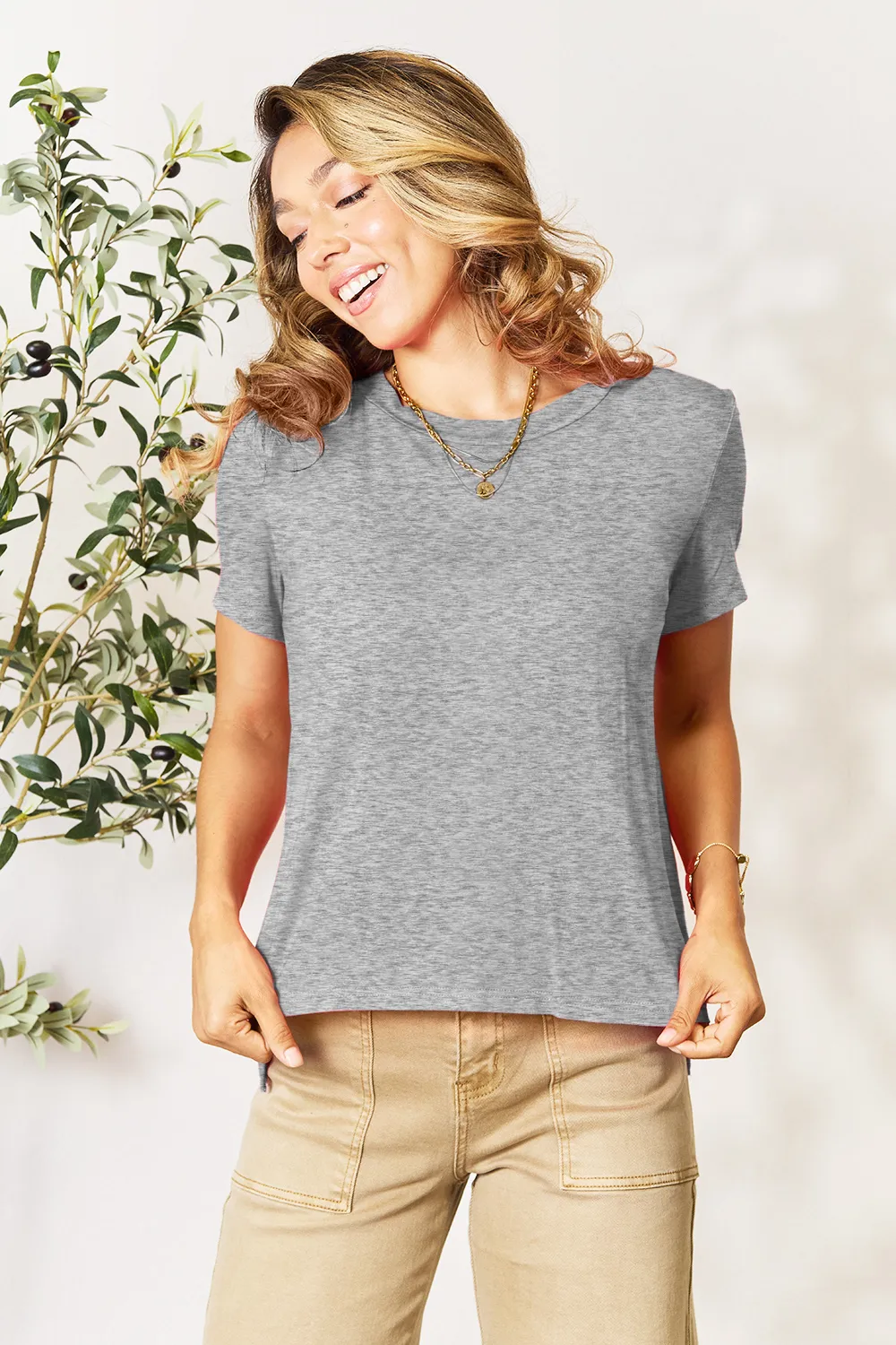 Bamboo Full Size Round Neck Short Sleeve T-Shirt Plus Size, image 22