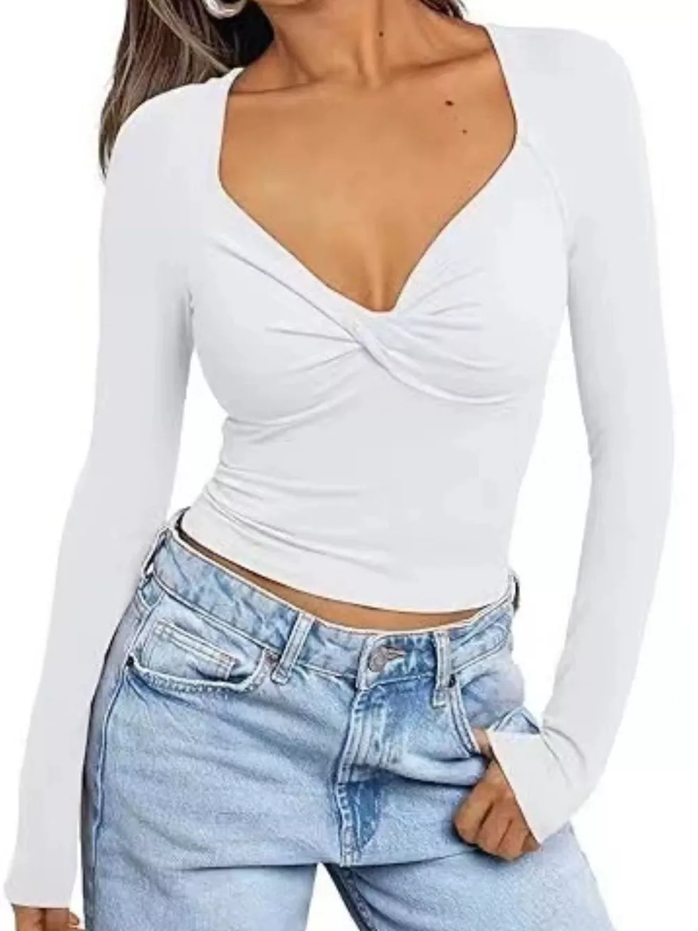 Twist Front Long Sleeve Fitted T-Shirt, image 8