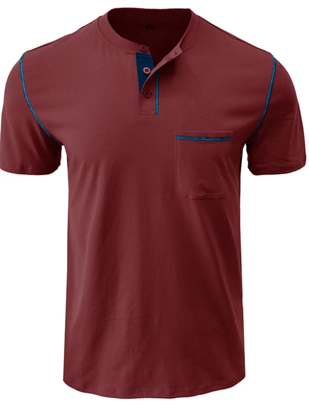 Men's Full Size Casual Henley T-Shirt with Contrast Stitching and Pocket Plus Size, image 11