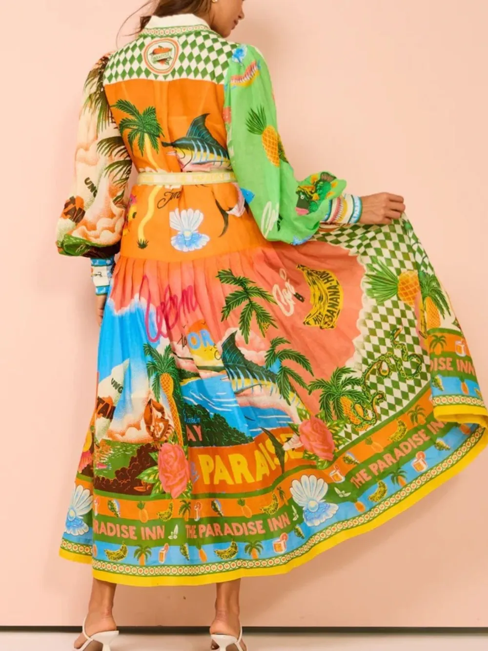 Printed Lantern Sleeve Midi Shirt Dress, image 6