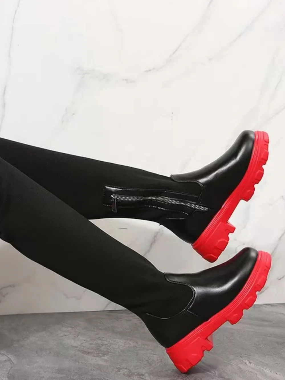 PU Leather Round Toe Platform Boots, image 8