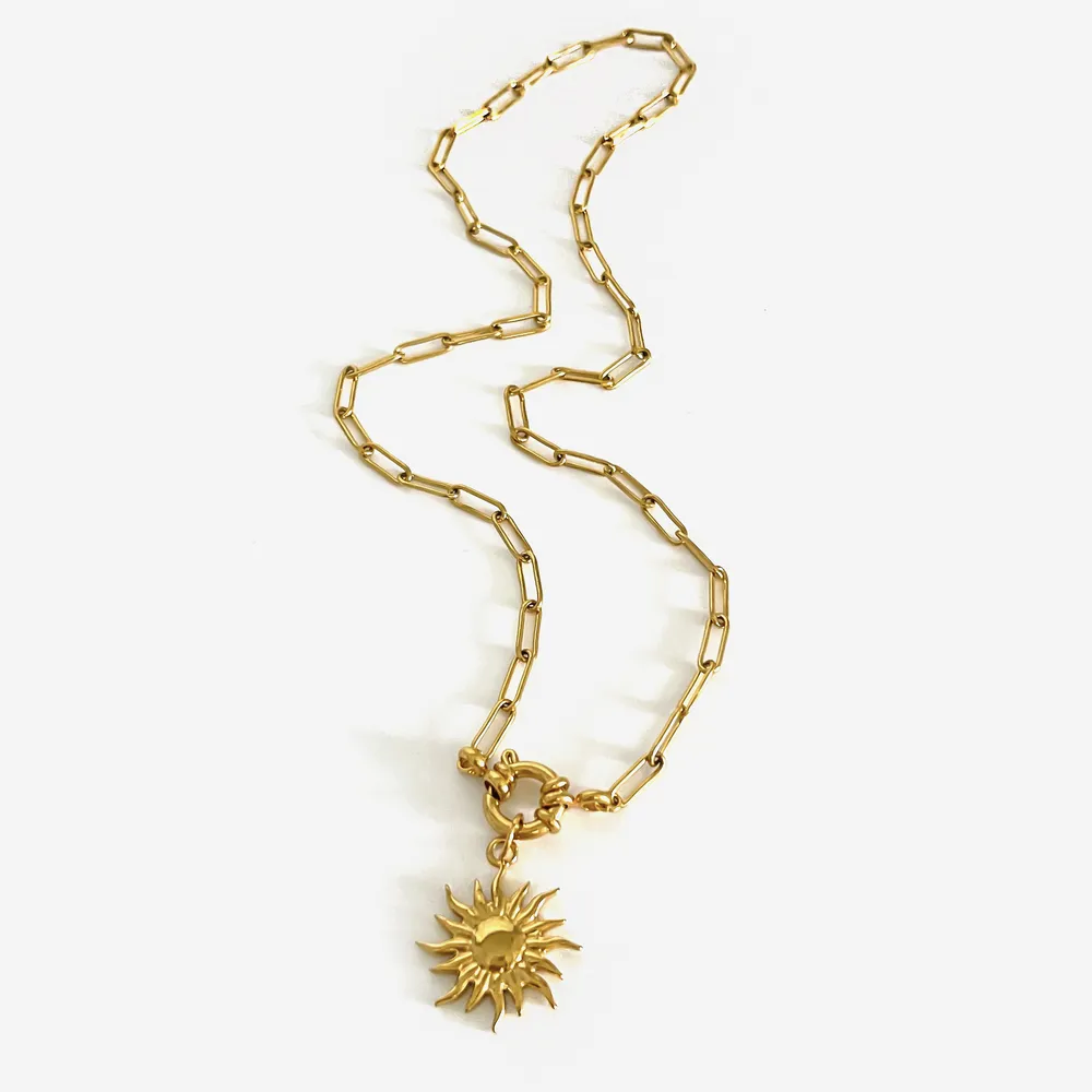 2-Piece 18K Gold-Plated Sun & Wave Pendant Necklace, image 3