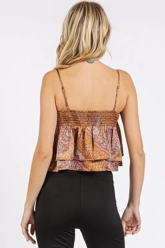 Paisley Patchwork Print Satin Ruffle Crop Cami, image 8